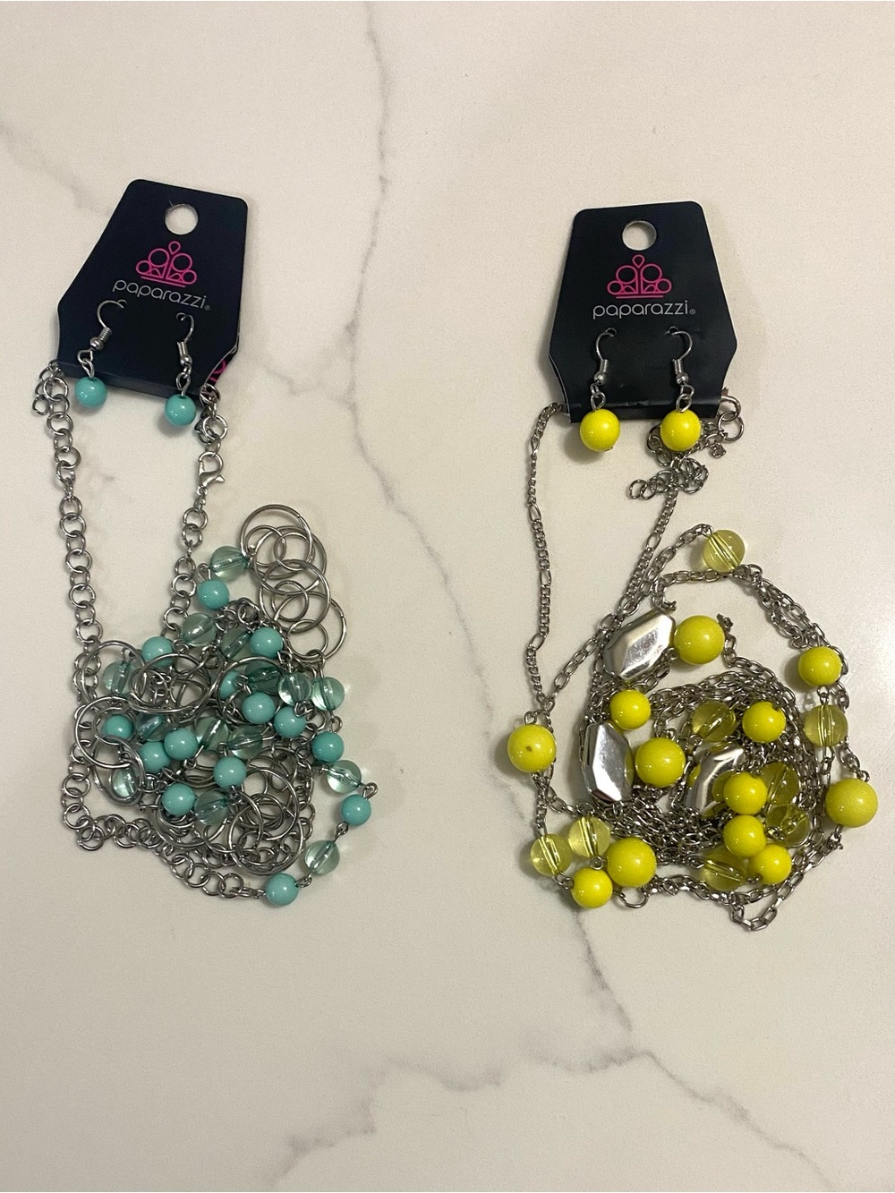 Paparazzi Beaded Layered Necklace & Earring Sets - Turquoise and Bright Yellow